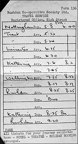 Slip showing travel arrangements